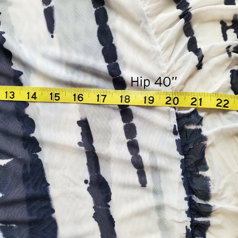 Tie Dye Transparent Mesh Beach Pants High Waist Wide Leg White & Navy Blue M - Picture 8 of 11